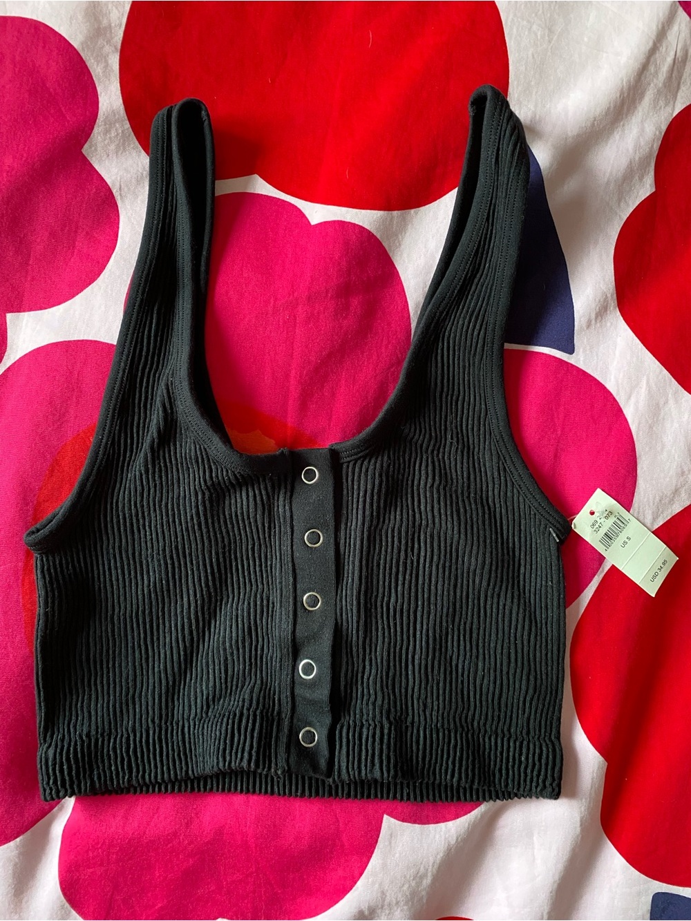 Aerie Black Ribbed Snap-Front Crop Tank Top - Women